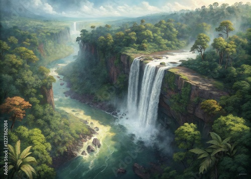 falls in the morning The waterfall of the lake, close view during