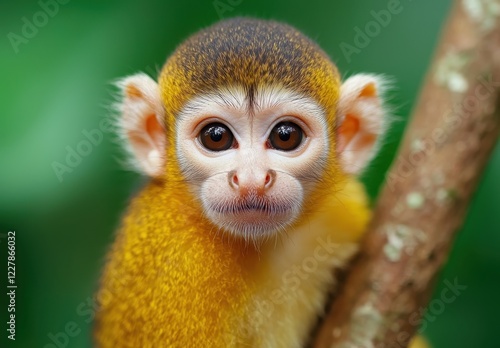 Playful squirrel monkey in tropical jungle wildlife photography natural habitat close-up view cute animal concept