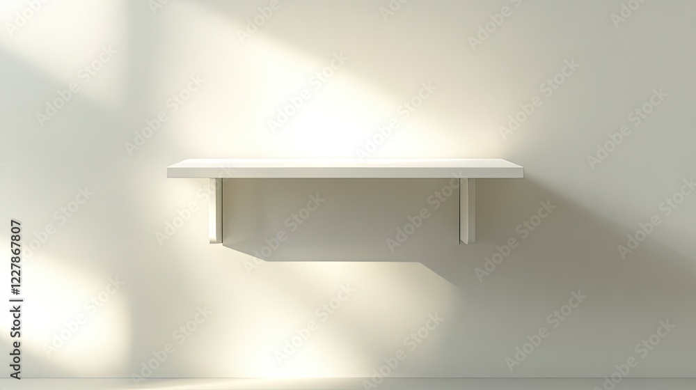 close-up of wall-mounted folding desk in bright white finish paired with hidden storage compartment under diffused close-up of wall-mounted folding desk in bright white finish paired with hidden storage compartment under diffused