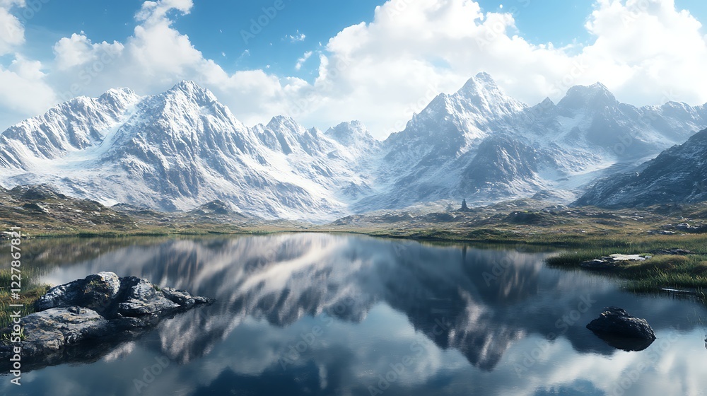 Peaceful mountain landscape with vibrant greenery and clear skies above Peaceful mountain landscape with vibrant greenery and clear skies above