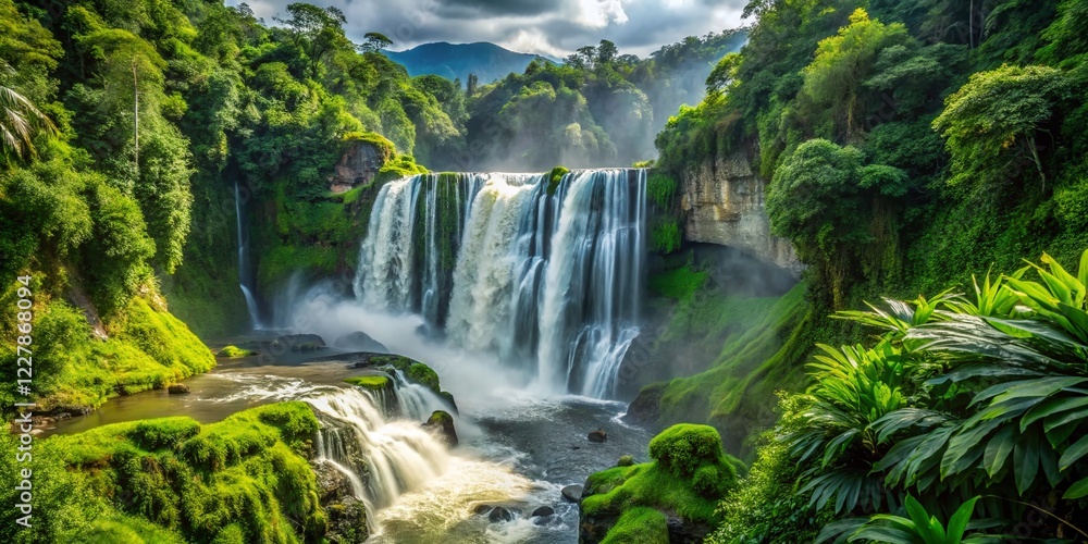 Fototapeta premium Ecuador National Park: Majestic Waterfall, Lush Rainforest Landscape