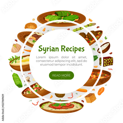 Syrian Cuisine Dish and Traditional Food Banner Design Vector Template