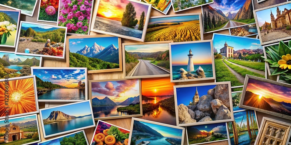 Eighteen Frame Photo Collage, Right-Aligned, Blank Space for Text, Versatile Image Composition Eighteen Frame Photo Collage, Right-Aligned, Blank Space for Text, Versatile Image Composition