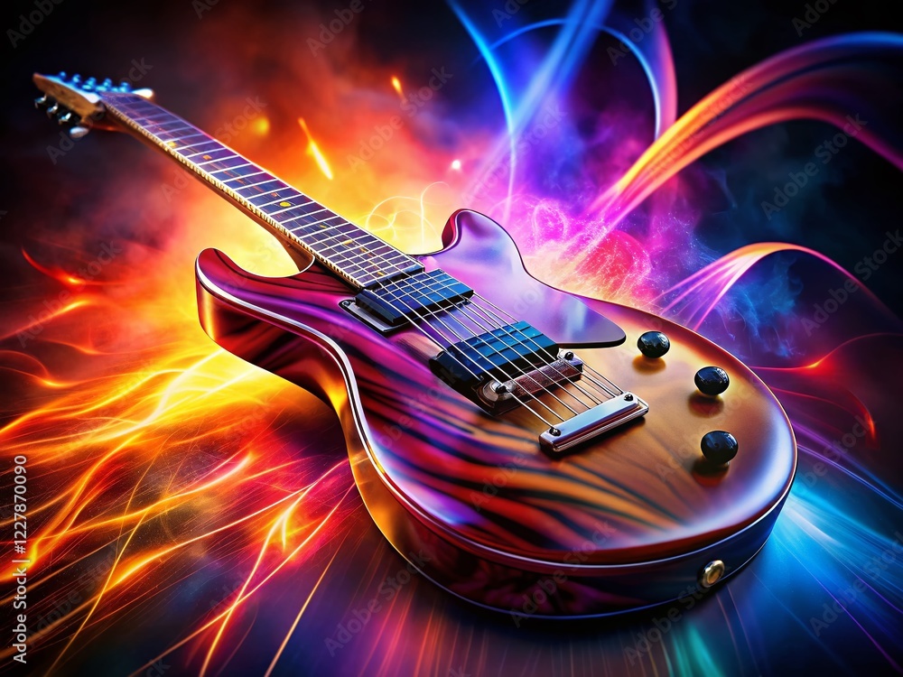 Obraz premium Electric Guitar Emblem: Heavy Metal, Rock, Jazz Music School Festival Logo