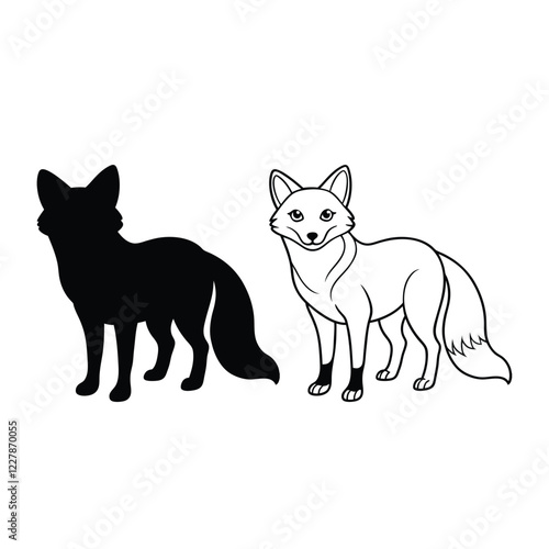 set of jackal line art and silhouette vector