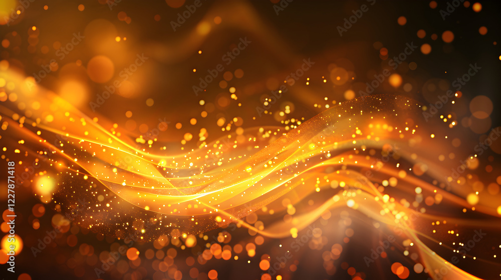 Obraz premium Abstract wave design with glowing particles in warm tones.
