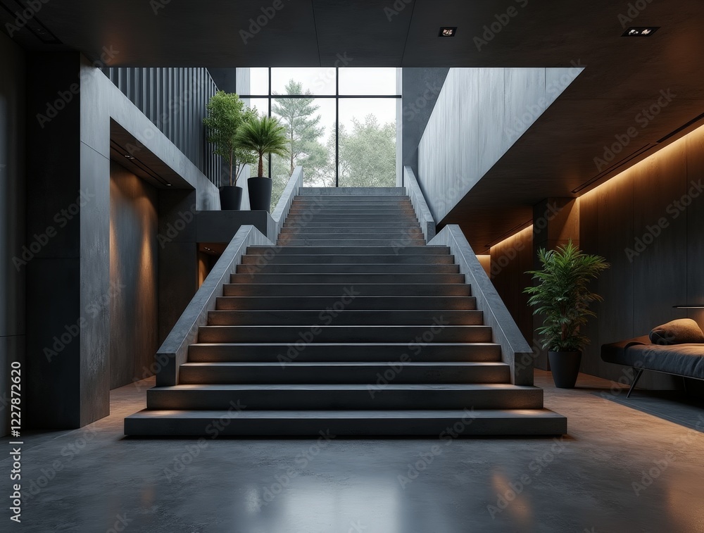 Modern Minimalist Interior with Grand Staircase Modern Minimalist Interior with Grand Staircase