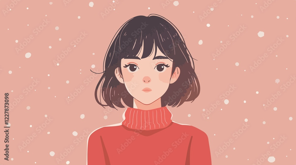 Beautiful Anime Cute Girl Flat Vector Illustration Beautiful Anime Cute Girl Flat Vector Illustration