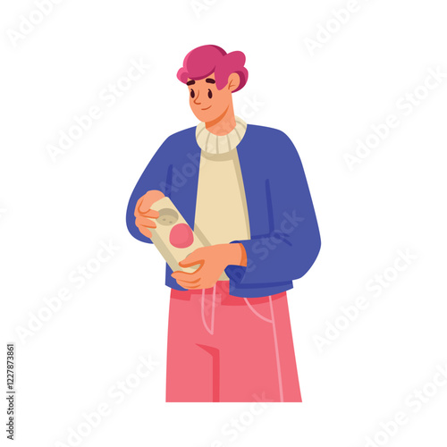 Man Team Member Character Hold Socket Vector Illustration