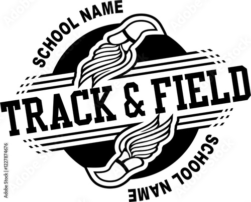 track and field team design with winged foot for school, college or league sports