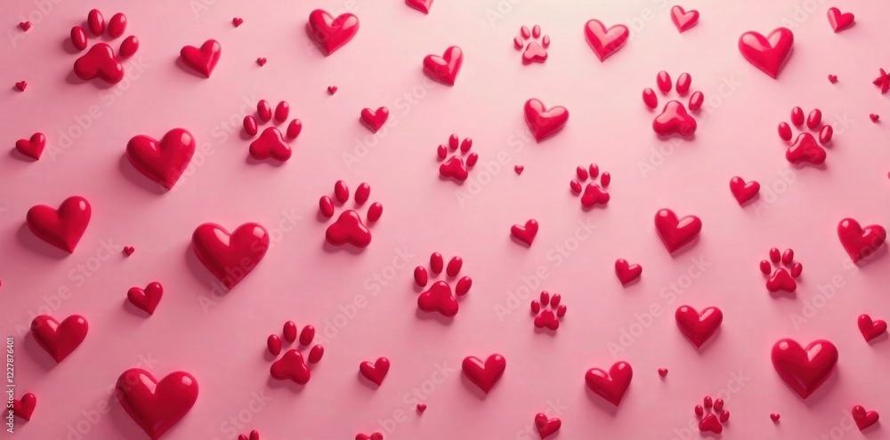 Heart-patterned background with dog paw prints in a circular motion , dogpawprint, pattern Heart-patterned background with dog paw prints in a circular motion , dogpawprint, pattern
