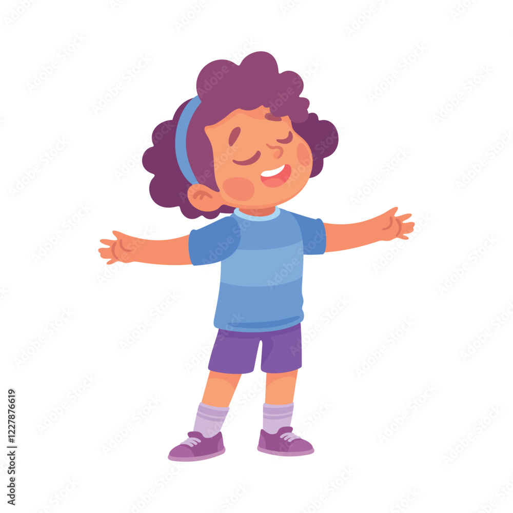Happy Girl Kid Stand in Football Uniform Have Fun Vector Illustration Happy Girl Kid Stand in Football Uniform Have Fun Vector Illustration