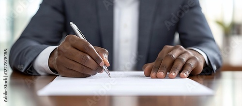 Close-up of a Man's Hands Signing a Document photo