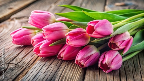 Elegant Pink Tulips on Rustic Wood: Floral Design Inspiration Stock Photo
