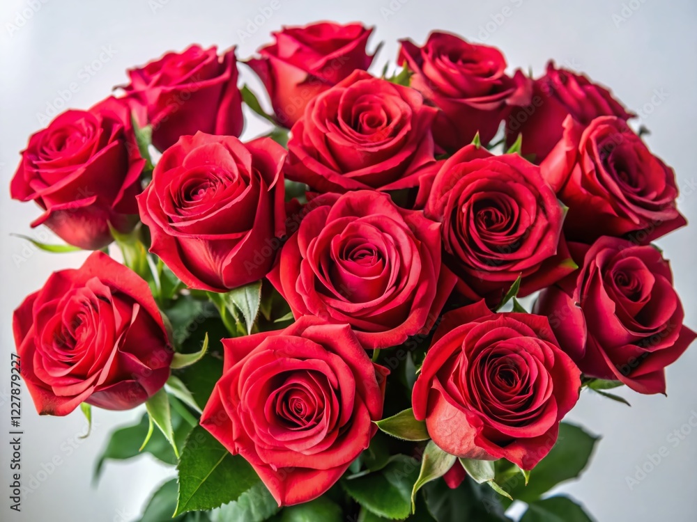Elegant Red Rose Bouquet on White Background - Beautiful Floral Arrangement Stock Photo