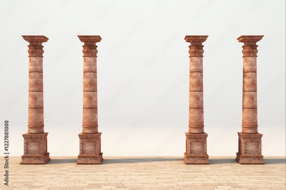 Fototapeta premium Classical Brick Columns with Street Lamps. Isolated 3D Rendering for Decoration. Keywords: Column, Brick, Stone, Marble, Hard-wearing, Greece