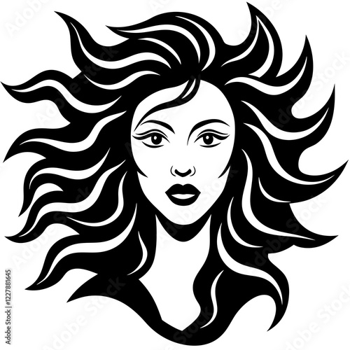  abstract face of a woman with flowing hair silhouette vector illustration 