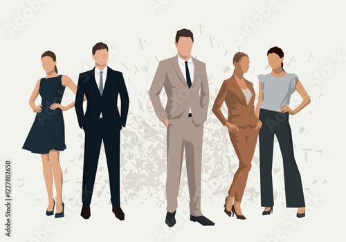 Business people, men and women standing in formal clothing, group of isolated geometric vector illustrations of office workers