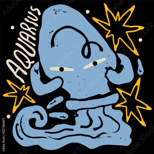 Aquarius astrological zodiac sign. Cartoon unique modern style. Horoscope, zodiac Constellation. Hand drawn trendy Vector illustration. Magic, witchcraft, astrology concept. Isolated design element