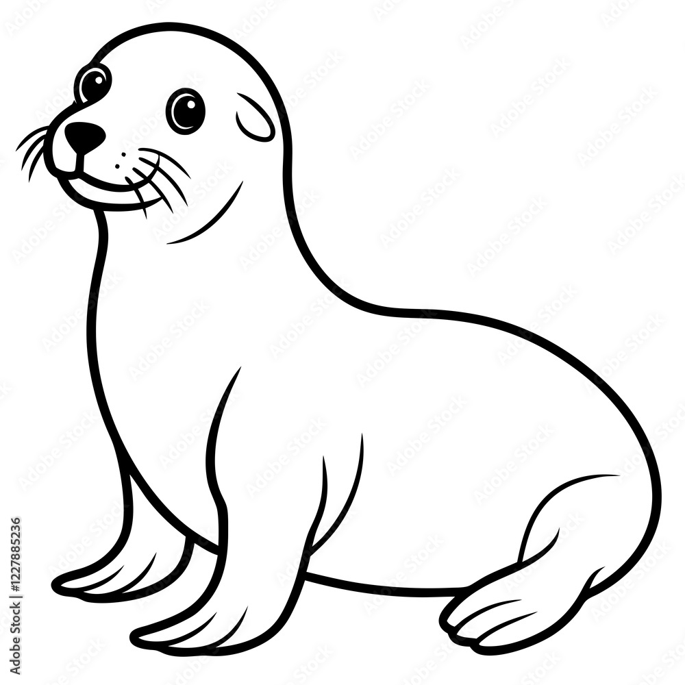 Fototapeta premium Cute Sea Lion Silhouette Line Art Black Vector Carton Illustration