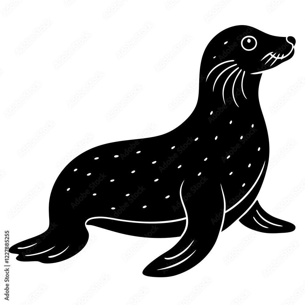 Cute Sea Lion Silhouette Line Art Black Vector Carton Illustration Cute Sea Lion Silhouette Line Art Black Vector Carton Illustration