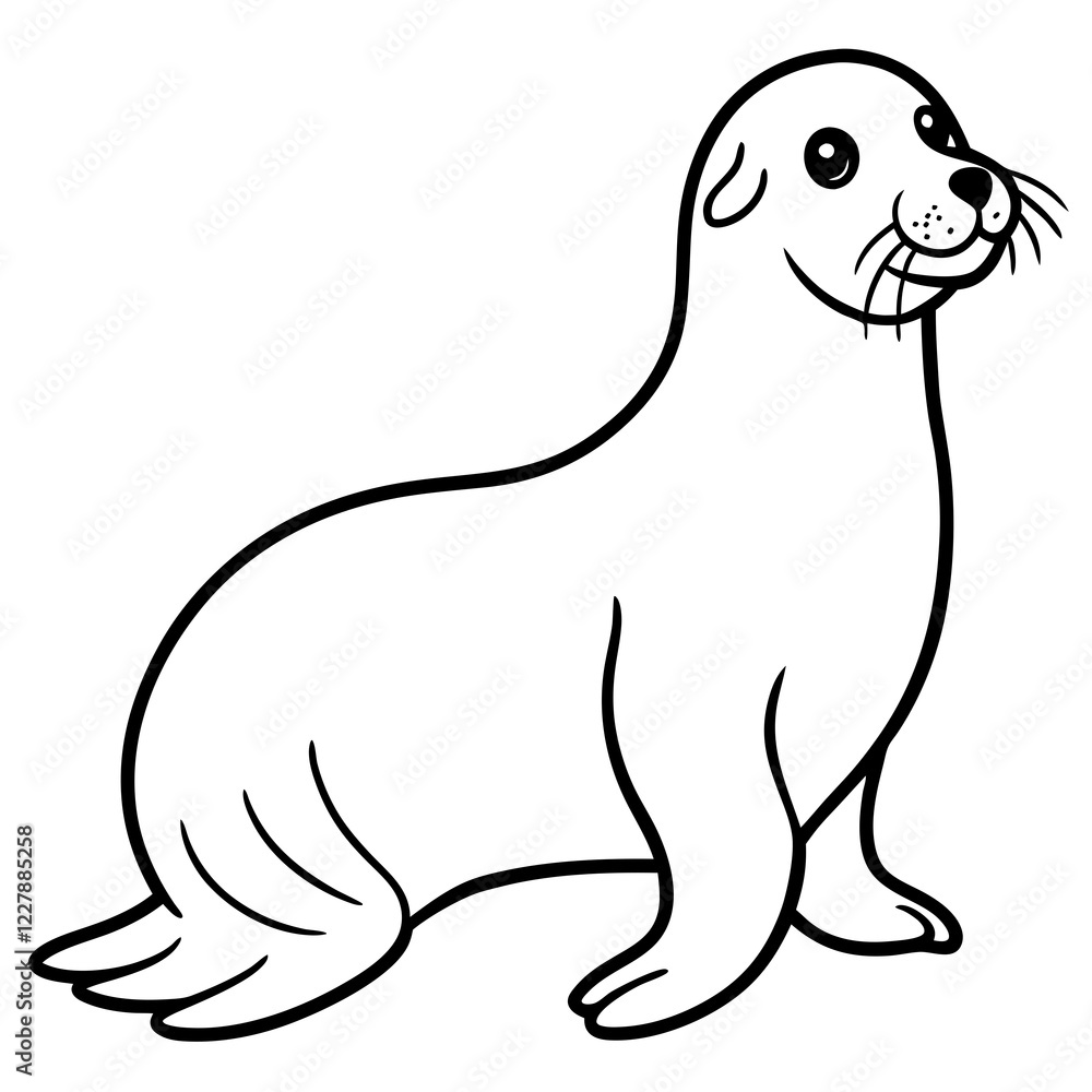Cute Sea Lion Silhouette Line Art Black Vector Carton Illustration Cute Sea Lion Silhouette Line Art Black Vector Carton Illustration