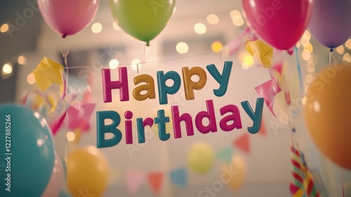 Wallpaper Mural A colorful birthday banner with "Happy Birthday" in vibrant letters, Colorful birthday banner theme, Festive style Torontodigital.ca