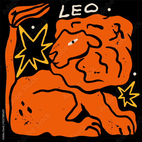 Leo astrological zodiac sign. Cartoon unique modern style. Horoscope, zodiac Constellation. Hand drawn trendy Vector illustration. Magic, witchcraft, astrology concept. Isolated design element