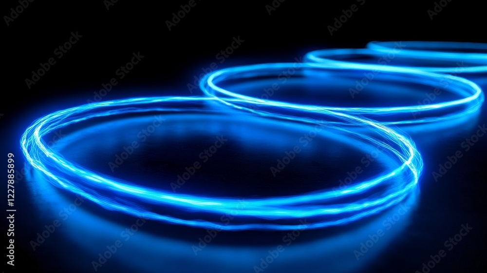 Glowing blue circles realistic set isolated on black background. Vector illustration of glowing neon rings with motion effect. Round trace of thunder energy swirling at high speed. Magic light Glowing blue circles realistic set isolated on black background. Vector illustration of glowing neon rings with motion effect. Round trace of thunder energy swirling at high speed. Magic light