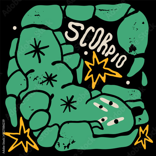 Scorpio astrological zodiac sign. Cartoon unique modern style. Horoscope, zodiac Constellation. Hand drawn trendy Vector illustration. Magic, witchcraft, astrology concept. Isolated design element