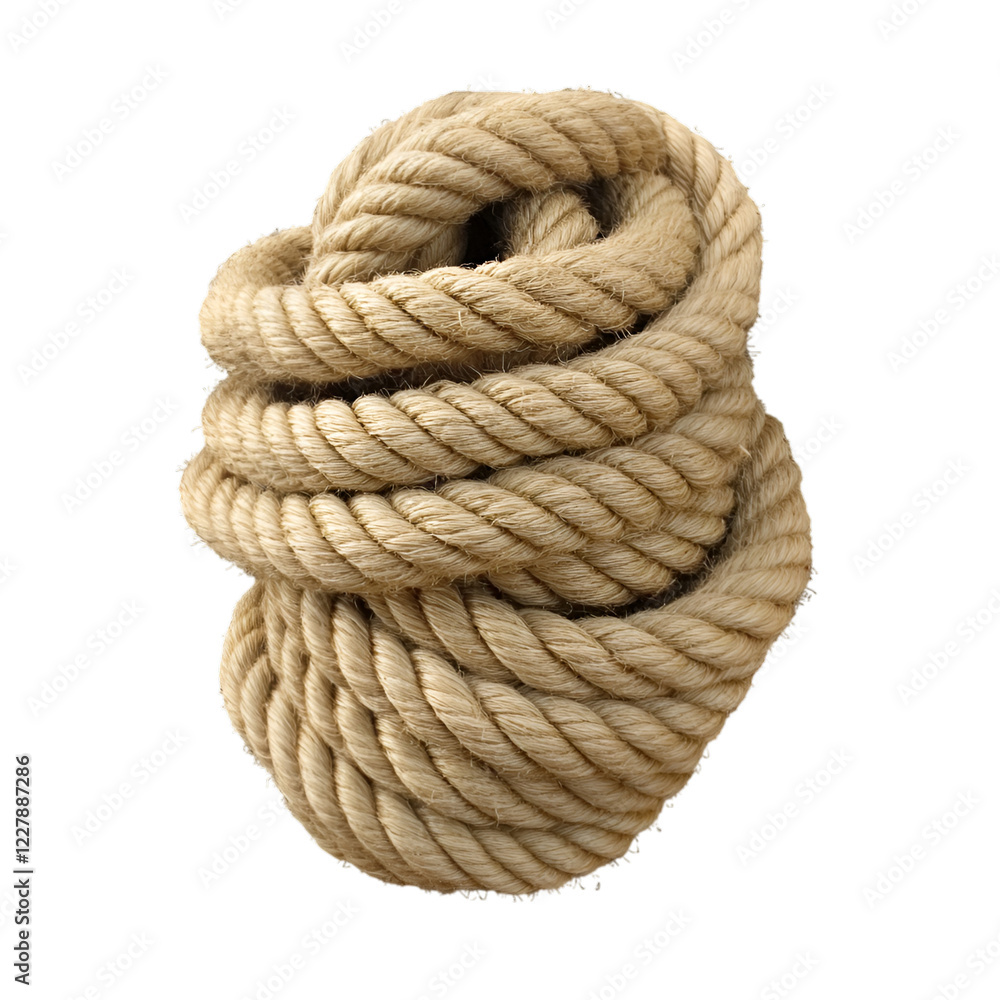 Rolled-up jute rope with a natural texture on transparent background Rolled-up jute rope with a natural texture on transparent background