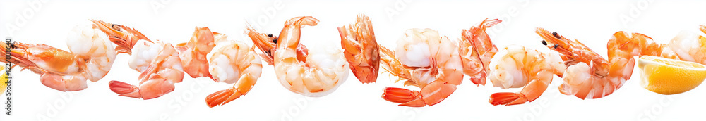 Set of shrimp, side view, realistic photography, white background Set of shrimp, side view, realistic photography, white background