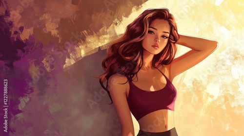 Woman in a top with a thin waist. Generative AI