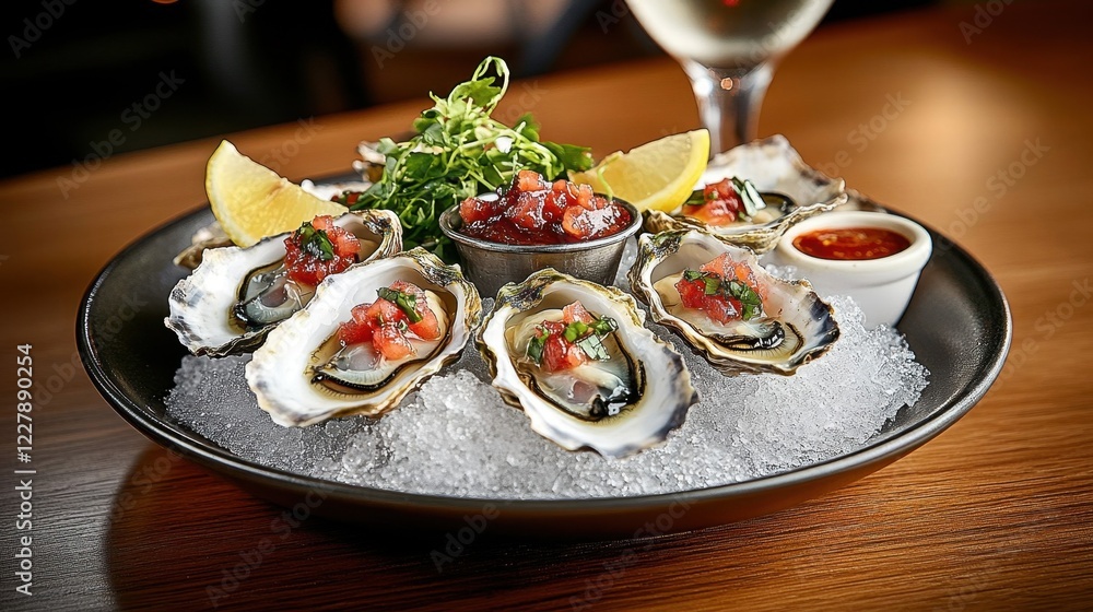Fresh Oysters on Ice with Sauce Fresh Oysters on Ice with Sauce