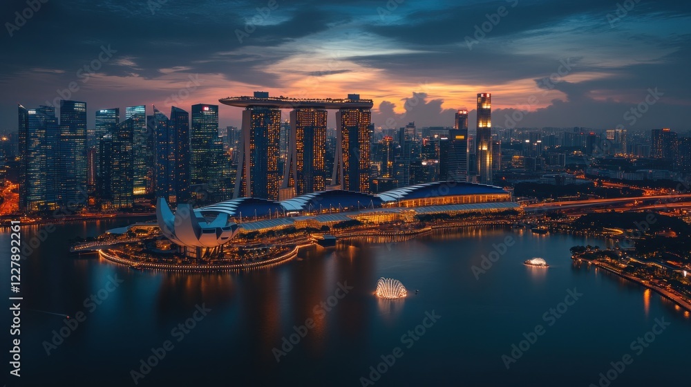 Fototapeta premium Singapore Skyline at Dusk: Marina Bay Sands and Cityscape