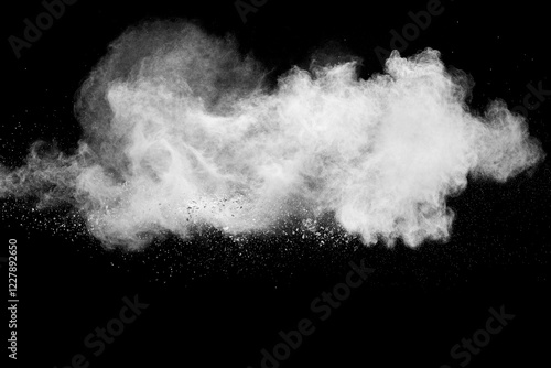 White cloud of powdery substance is in the air