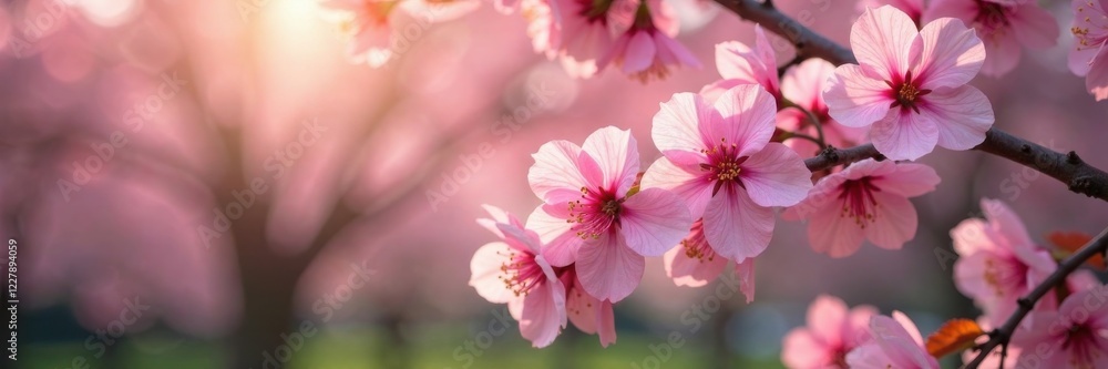 Flowering cherry blossom tree in a garden, flower, pink Flowering cherry blossom tree in a garden, flower, pink