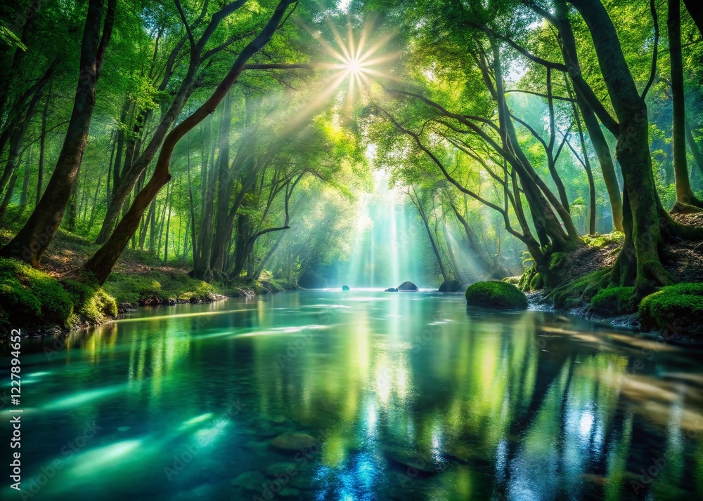 Ethereal Floating River in Mystical Forest - High-Resolution Stock Photo Ethereal Floating River in Mystical Forest - High-Resolution Stock Photo