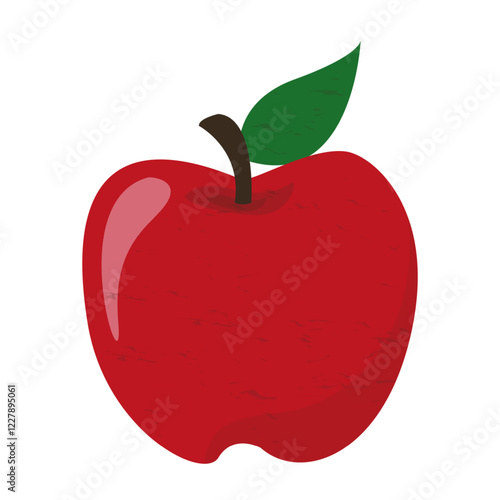 Fresh fruit red apple with green leaf cartoon illustration