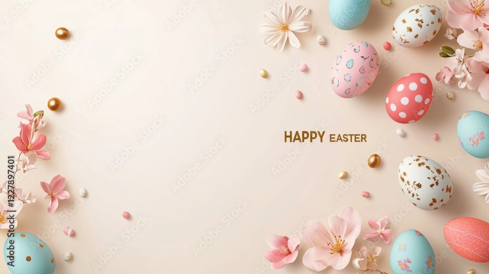 A colorful Easter egg arrangement with a white background A colorful Easter egg arrangement with a white background