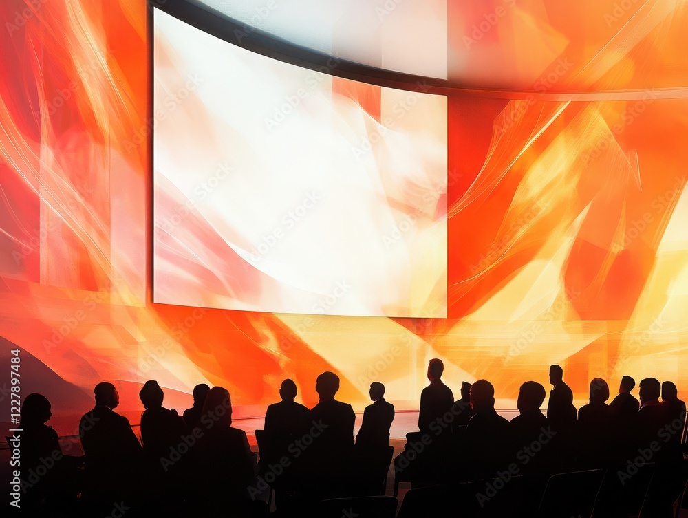 Engaging presentation audience conference hall visual display dynamic environment silhouette view communication Engaging presentation audience conference hall visual display dynamic environment silhouette view communication
