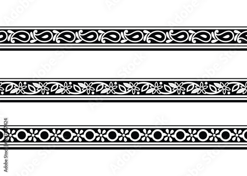 Paisley Flower Design Border, Embroidery, Fabric print.