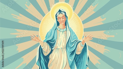 Assumption of Mary Text Flat Vector Illustration