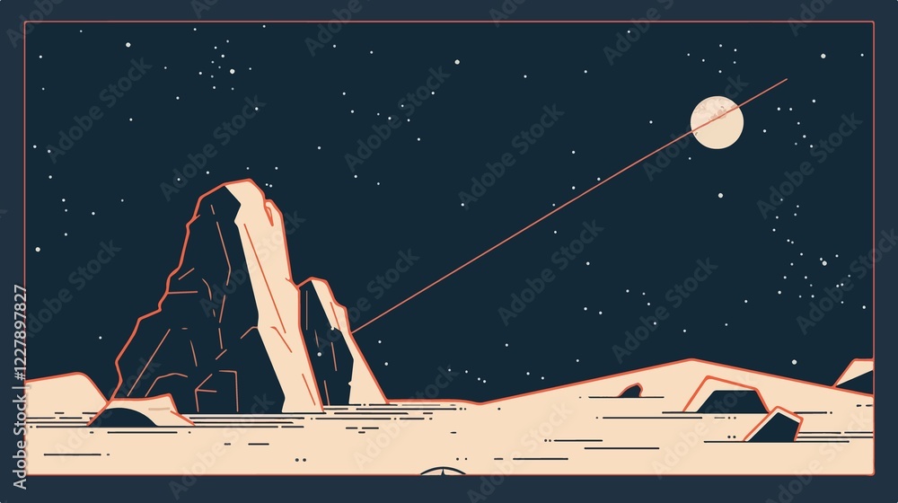 Naklejka premium Minimalist Flat Vector Illustration of Asteroid Space Exploration