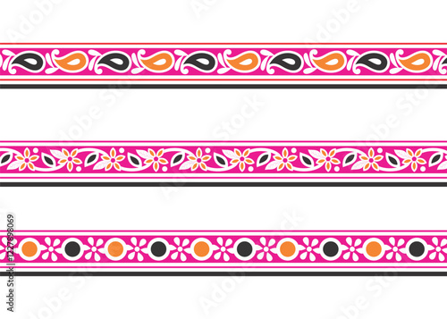 Paisley Flower Design Border, Embroidery, Fabric print.