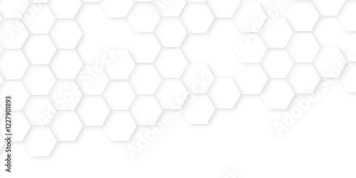 Abstract background with white color hexagons,Abstract white and grey color hexagonal geometric background with copy space. geometric mesh cell texture.