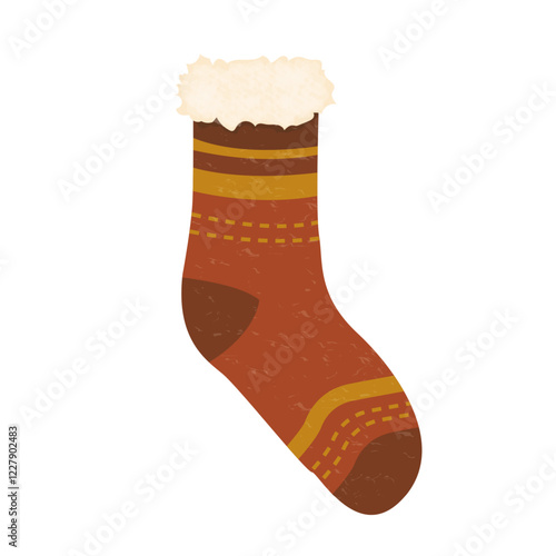 Winter fuzzy sock with dot line pattern cartoon illustration