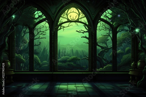 End of Support for Windows 7 - Dramatic Green Wallpaper Illustration with Postcard Concept and Decoration Glow Scene photo