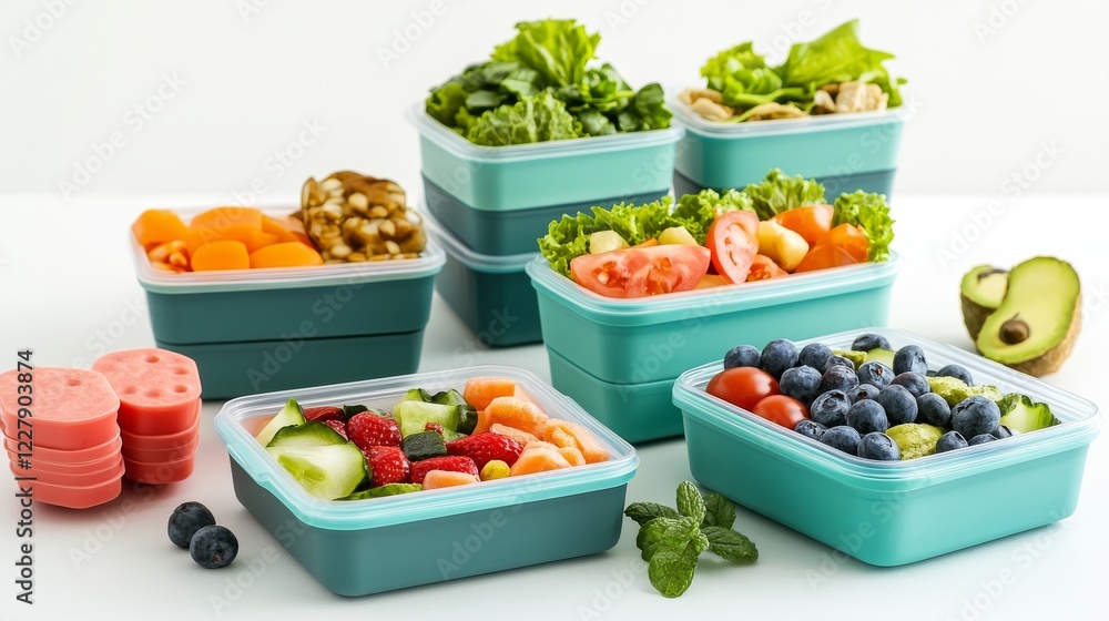 Lunchbox set isolated on white background. Vector cartoon illustration of fresh healthy food in plastic containers, vacuum flasks with drinks, vegetable salad, fruits, sandwich packed for school lunch Lunchbox set isolated on white background. Vector cartoon illustration of fresh healthy food in plastic containers, vacuum flasks with drinks, vegetable salad, fruits, sandwich packed for school lunch