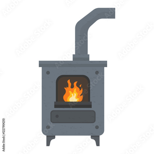 Vintage metal iron fireplace with burning fire cartoon illustration